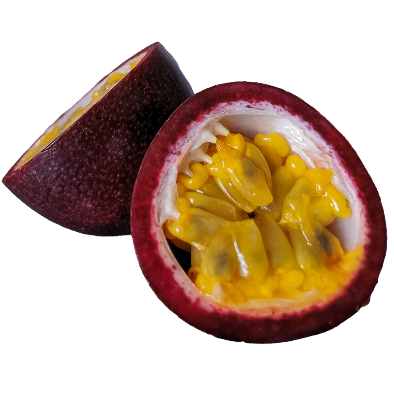 Passion fruit cut in half